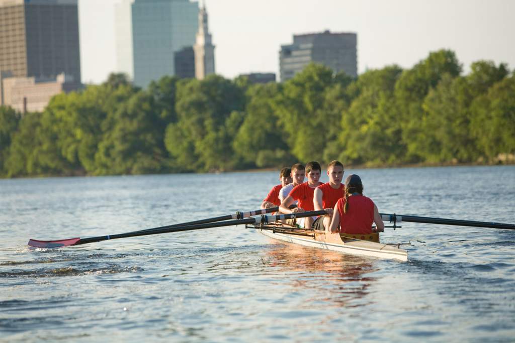 Rowing team on the river