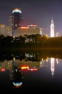 Springfield, MA skyline at night